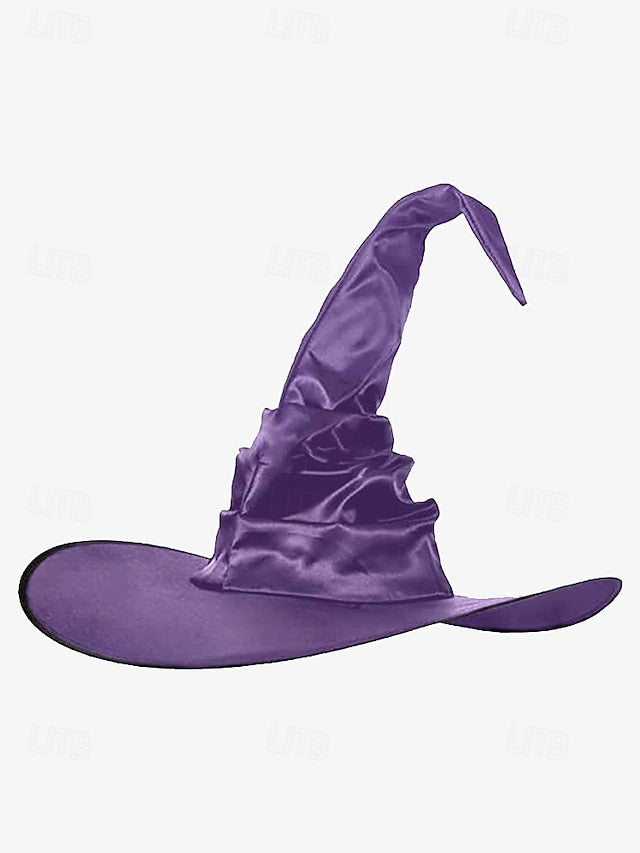 Women's Black Witch Hat with Wide Brim and Pointed Top,