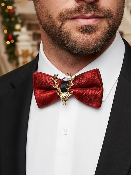 Pin Bow Deer Men's Velvet Tie with Gold Head