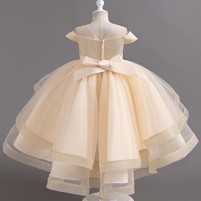 Color Sleeve Wedding Dress Kids Girls' Party Short Solid
