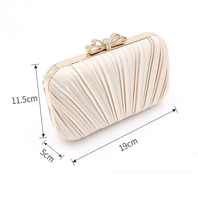 Pleated Bow White Women's Clutch – Bag Rhinestone Elegant