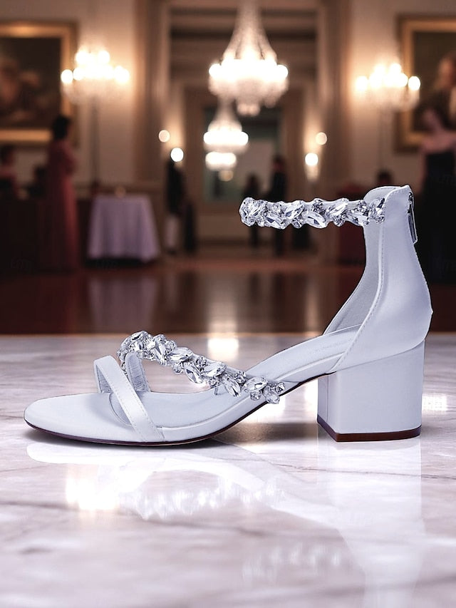 Women's Satin Crystal Heel Purple - Block Sandals