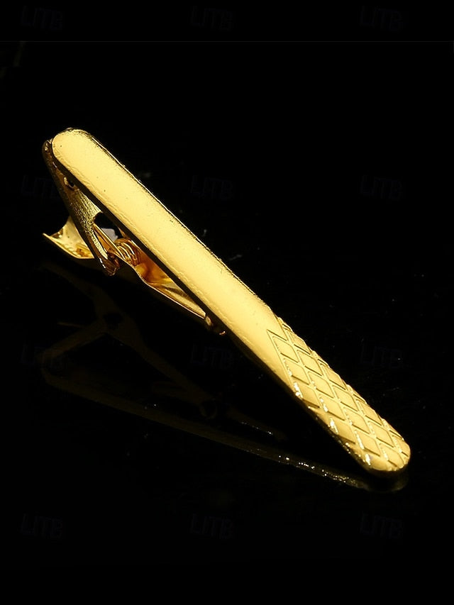 – Tie with for Black Clip Men Design Inlay Sleek Gold Elegant