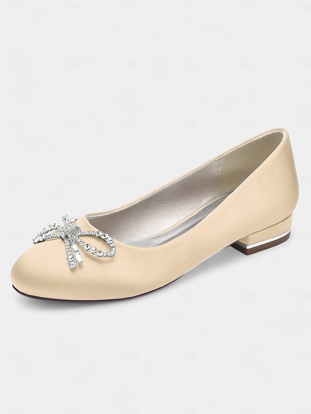 - Women's Round-Toe Rhinestone Bow Embellished Flats
