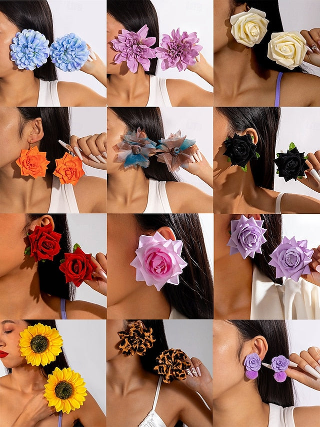 Drop Flower Women's Earrings - Floral Statement Oversized