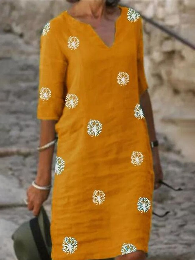 Women's Midi Dress Yellow Red Green Summer Spring Shift