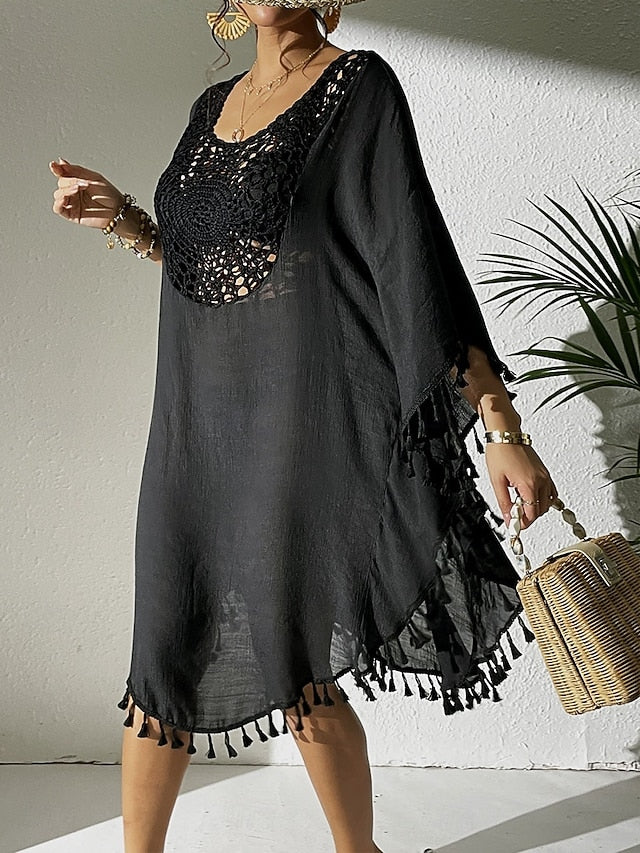 Women's Cover Up Swimsuit Dress Lace Patchwork Fringe