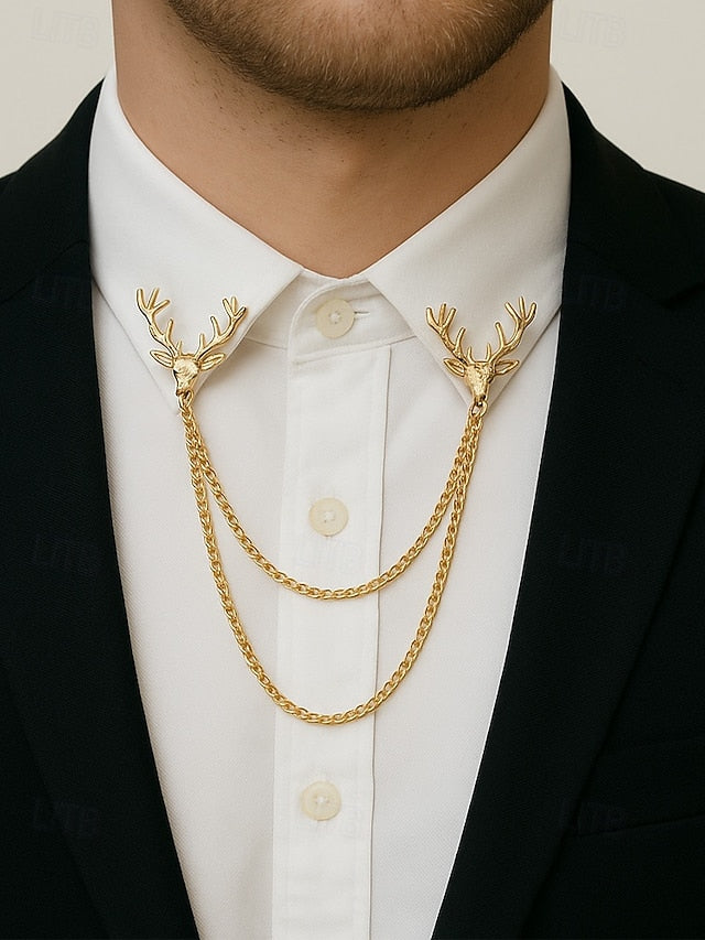 Collar Pins – Reindeer Elegant Men's Christmas Alloy