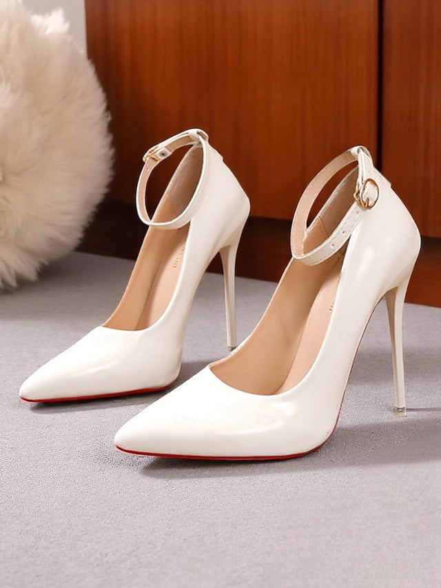 Stiletto Leather Black Women's Ankle with Patent Heels