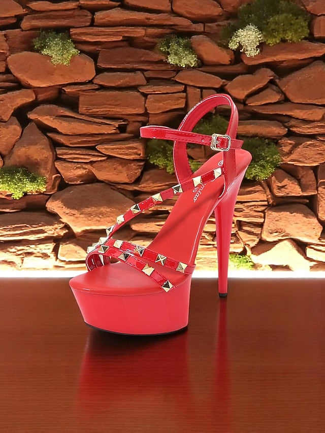 Platform Studded Heels Women's Straps with Stiletto