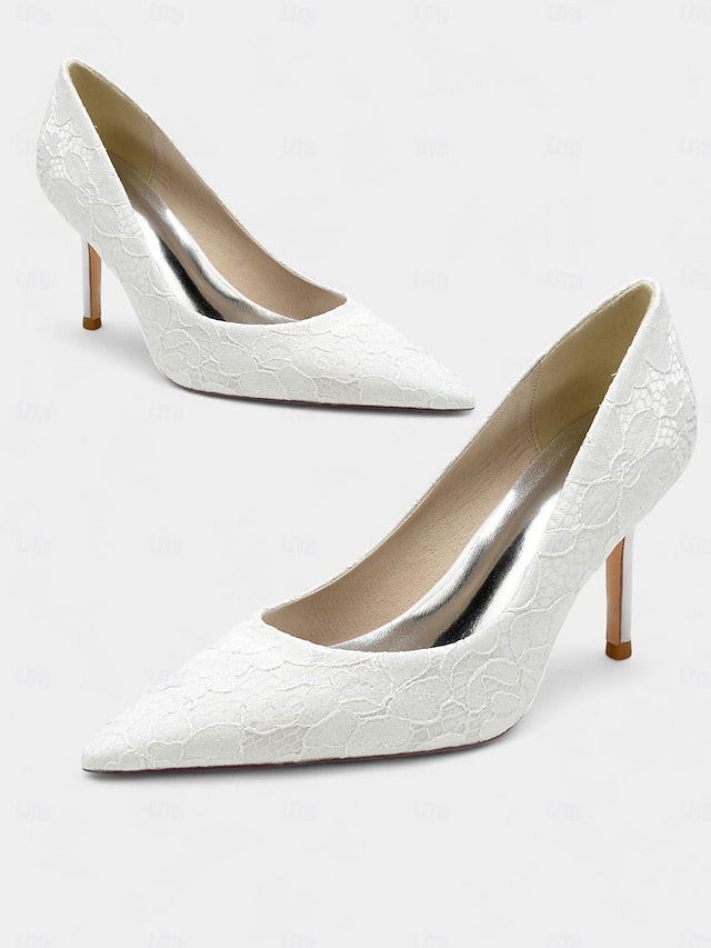 Stiletto - Pointed-Toe Women's Heels Lace-Embroidered