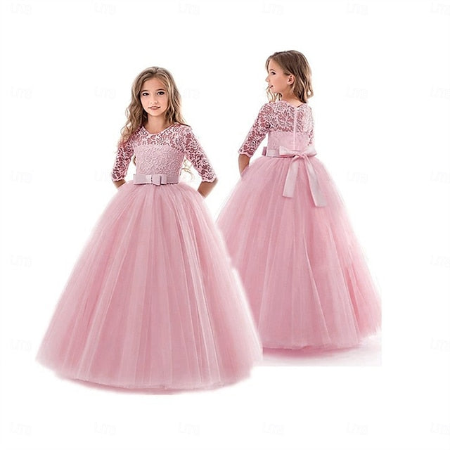Girls' Wedding Dress Colored Solid Flower Kids Girl
