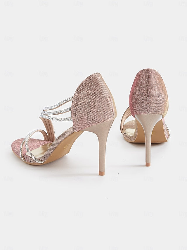 Strappy for – Heel Women Sandals Crystal High Rhinestone