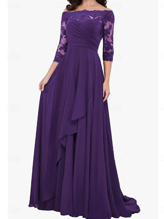 of A-Line Dress Off Shoulder Elegant Bride Mother Simple the