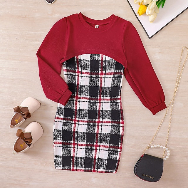 Dress Pieces Girls' Color Long Kids Set Suits 2 Block