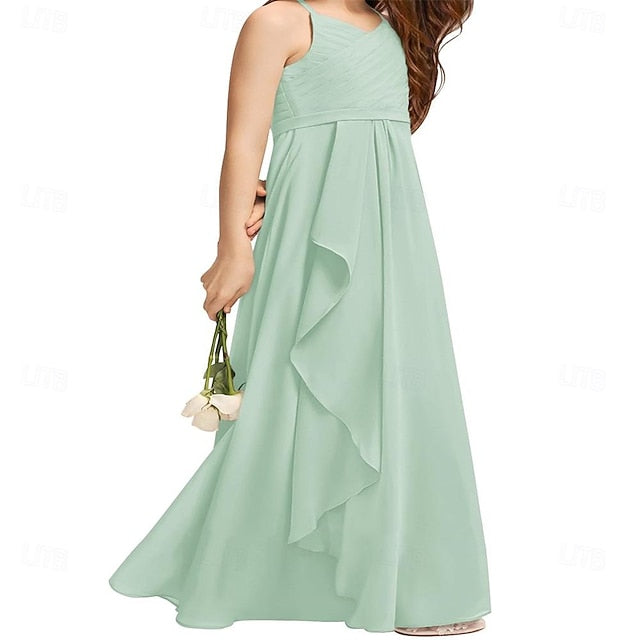 Halter Dress A-Line Flower Bridesmaid Junior Flowy Girl Girls