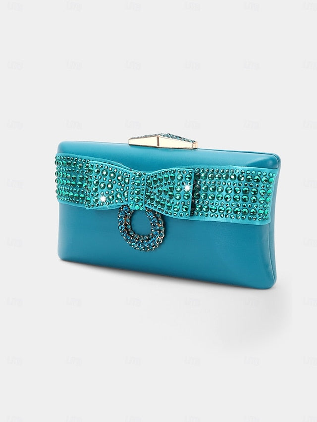 Sandals Flat – Bow Rhinestone Clutch with Matching Gold