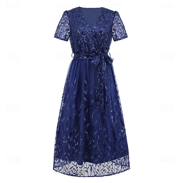 Bride Sequin V Elegant of the Mother Neck Dress A-Line