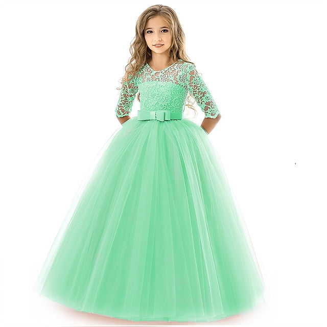 Girls' Wedding Dress Colored Solid Flower Kids Girl