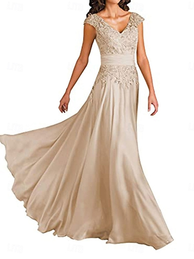 Dress of Elegant Neck V Mother Bride A-Line the Simple Floor