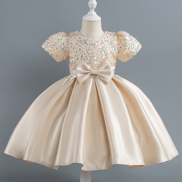 Wedding Dress Party Sleeve Girls' Short Sequin Toddler