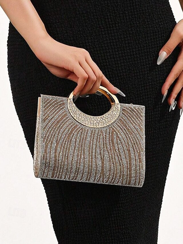with – Clutch Women's Evening Rhinestone Bag Round Handle