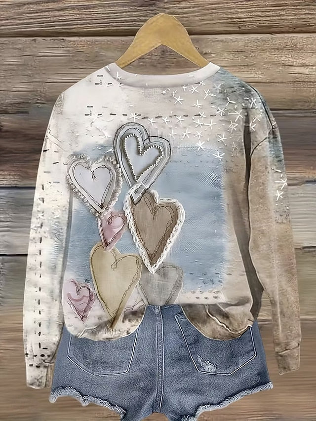 Women's Pullover Sweatshirt Heart Graphic Casual Long
