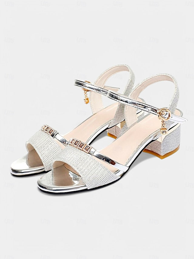 - Rhinestone Elegant Shoes for Heeled Sandals Women Silver