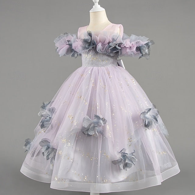 Party Kids Flower Sleeve Dress Wedding Special Girls' Short