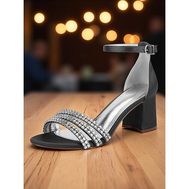 Women's with Sandals Heel Block Rhinestone Satin Purple