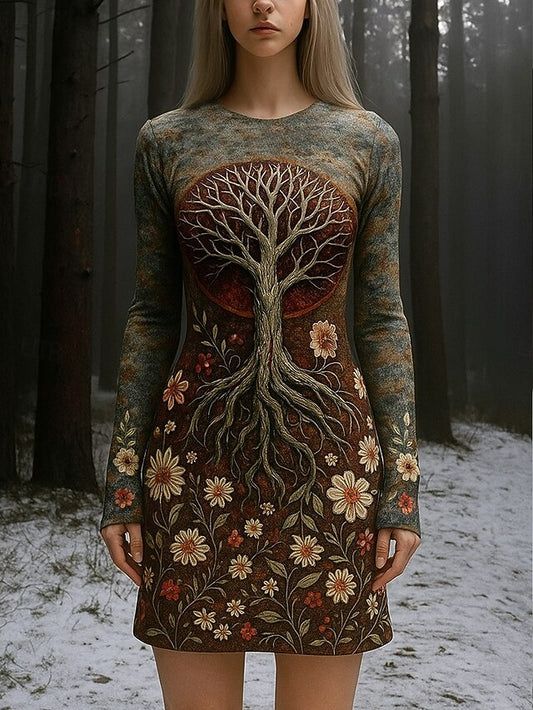 Women's Viking Boho Vintage Tree of Life Mini Dress T Shirt