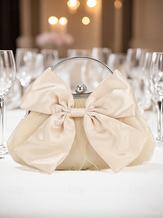 Elegant Bow Bag Women's Clutch Evening Pearl Satin –