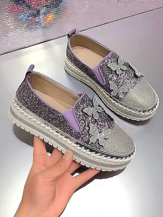 Platform Women's Glitter with Sneakers Slip-On Purple