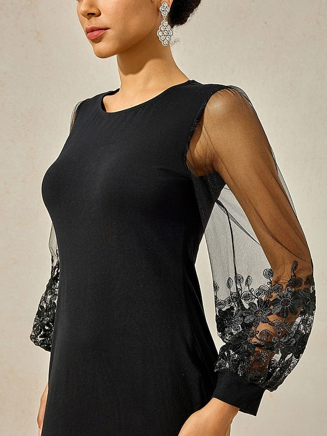 Women's Tea Length Black Dress Lace Dress Elegant Christmas