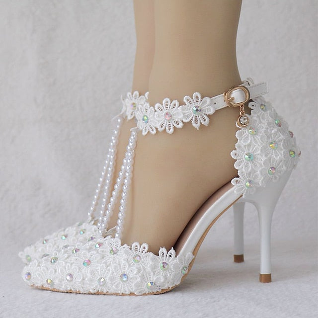 Lace Heel High Shoes Pointed Women's Bridal Wedding