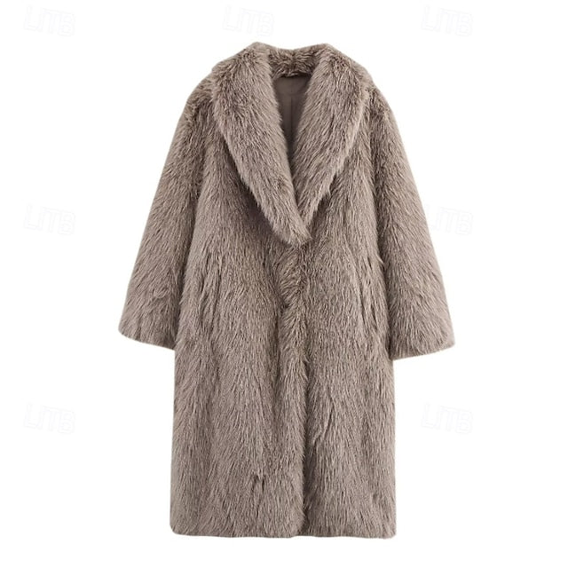 Faux Coat Comfortable Buttons Women's Warm Pocket Fur