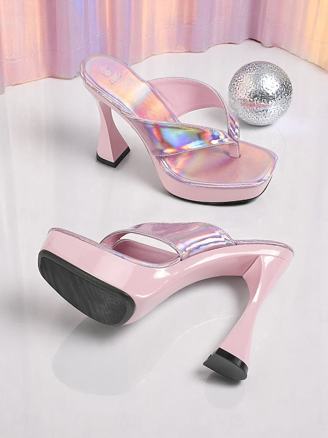Women's with Heels Chunky Iridescent Open-Toe Block Pink