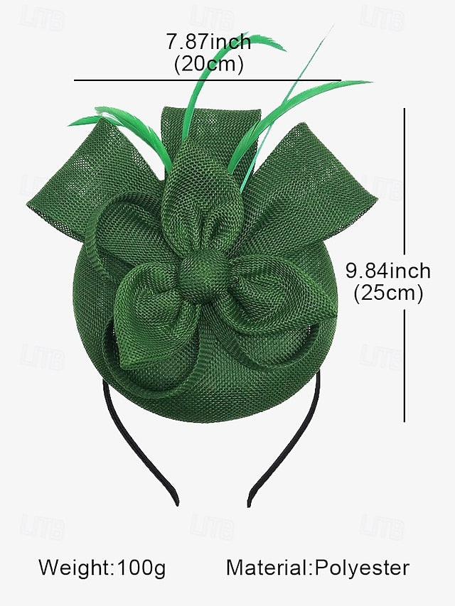 and Green with Women's Hat Bow Accents Feather Fascinator