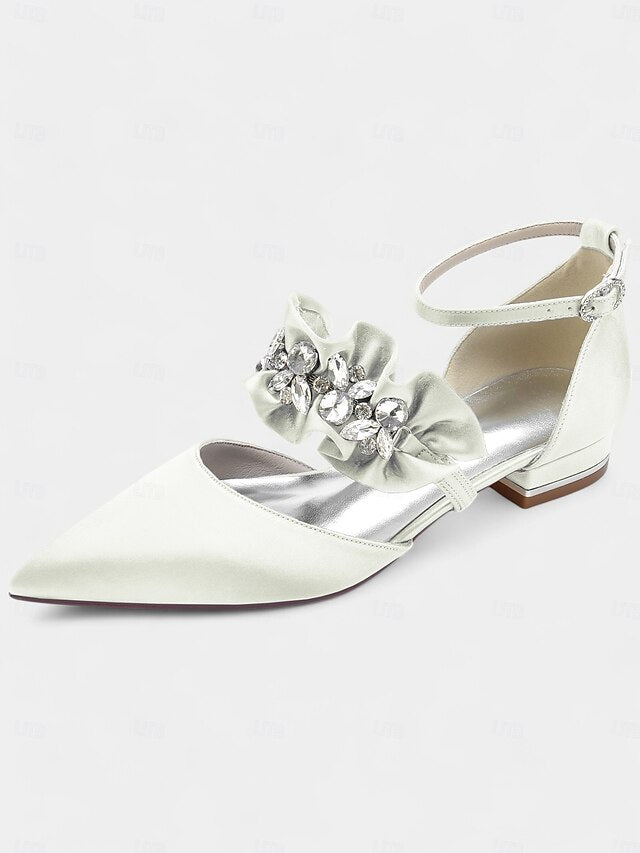 Black Rhinestone Satin Women's with Pointed-Toe Flats