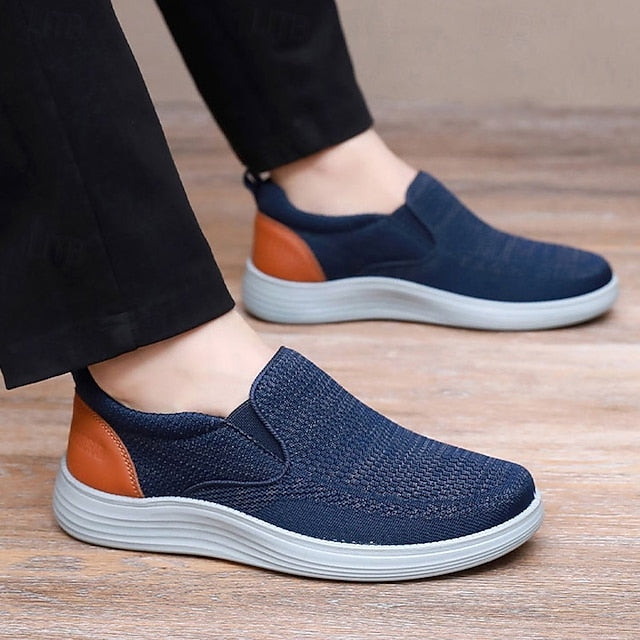 Sneakers Breathable Men's Stretch Navy – Slip-On Knit