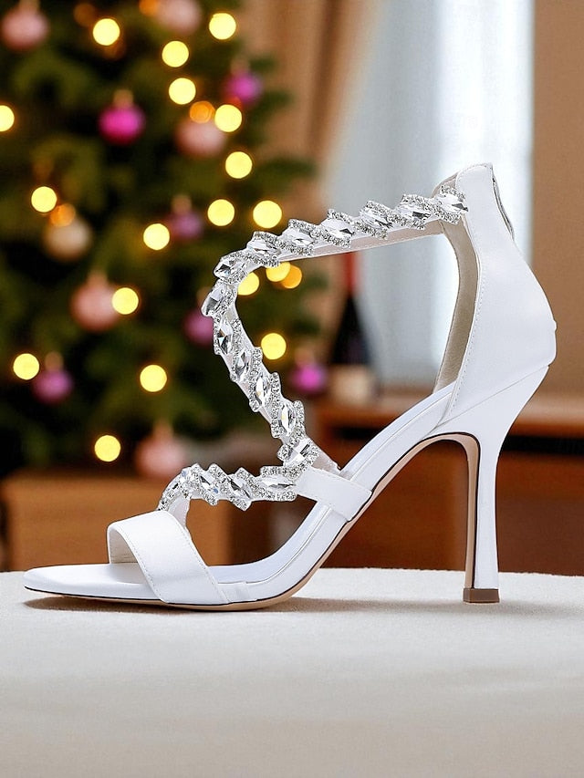 Women's White Rhinestone - Heel Strappy Sandals High