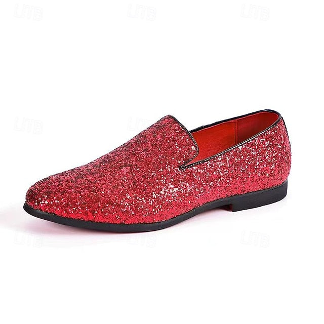 On Red Loafers - Slip Glitter Men's