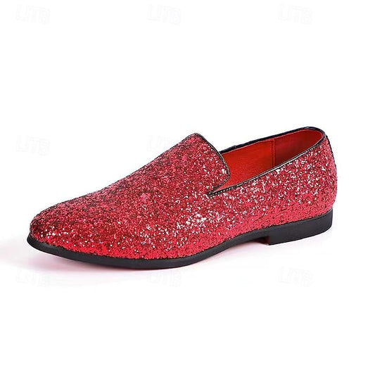On Red Loafers - Slip Glitter Men's