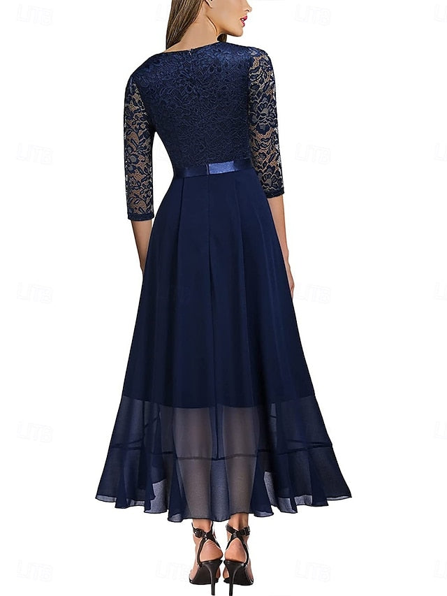 Women's Blue Black Summer Spring Fall Maxi Dress A Line