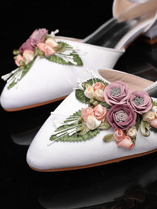 Shoes – Floral White Clutch Embroidered Flat with Matching