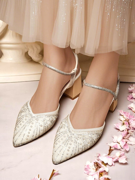 Ivory Pearl with and Women's Pointed Toe Heels Block