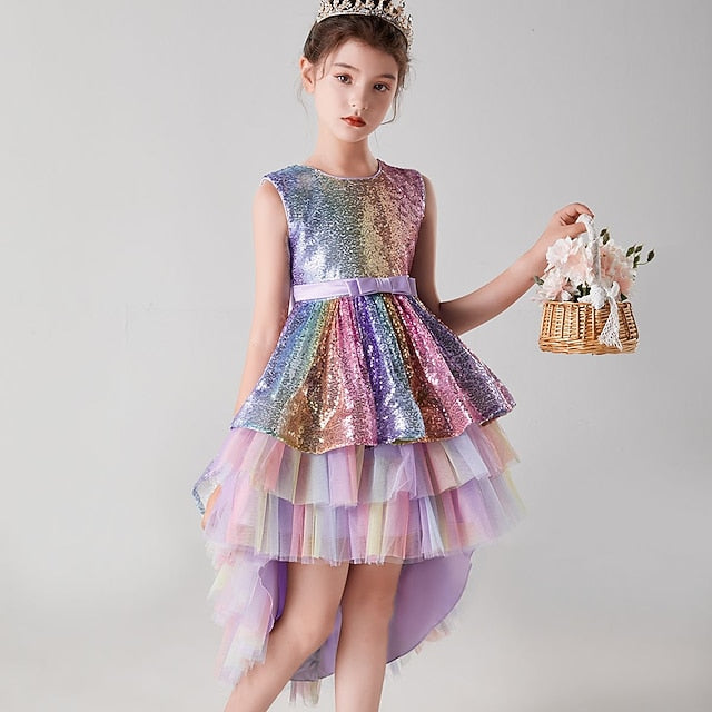 Girls' colour Sleeveless Kids Sequin Party Dress Wedding
