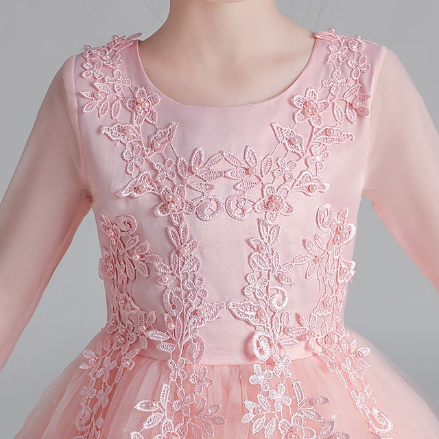 Long Kids Flower Girls' Floral Sleeve Girl Dress