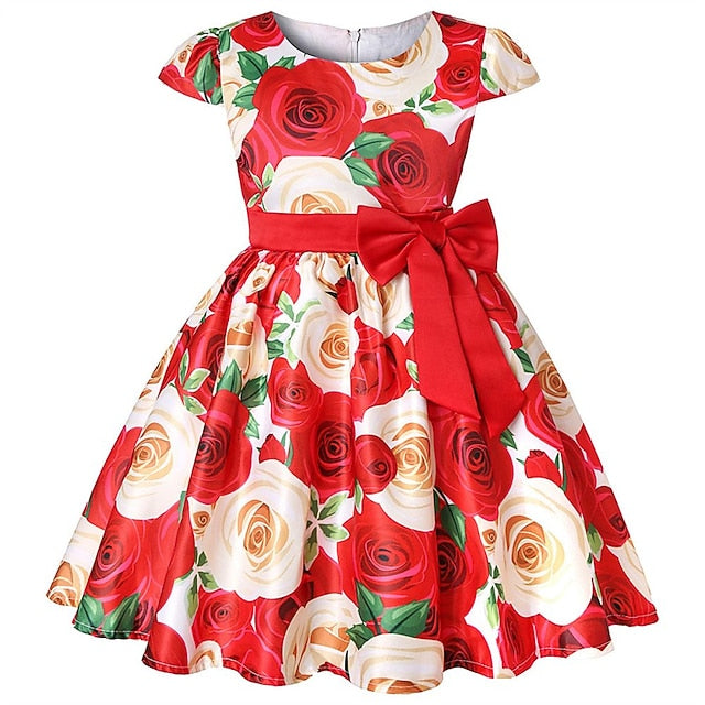 Kids Girls' Short Party Sleeve Dress Floral Flower
