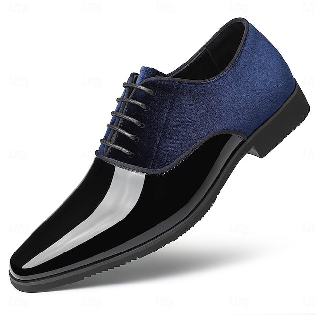 Finish White Men's Blue Glossy Velvet Shoes and with