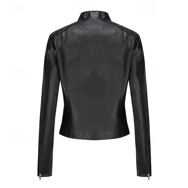 Leather Pocket Comfortable Women's Zipper Jacket Faux